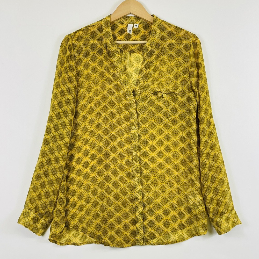 Kut From The Kloth Gold Diamond Sheer‎ Chiffon Blouse Top Shirt Womens Medium